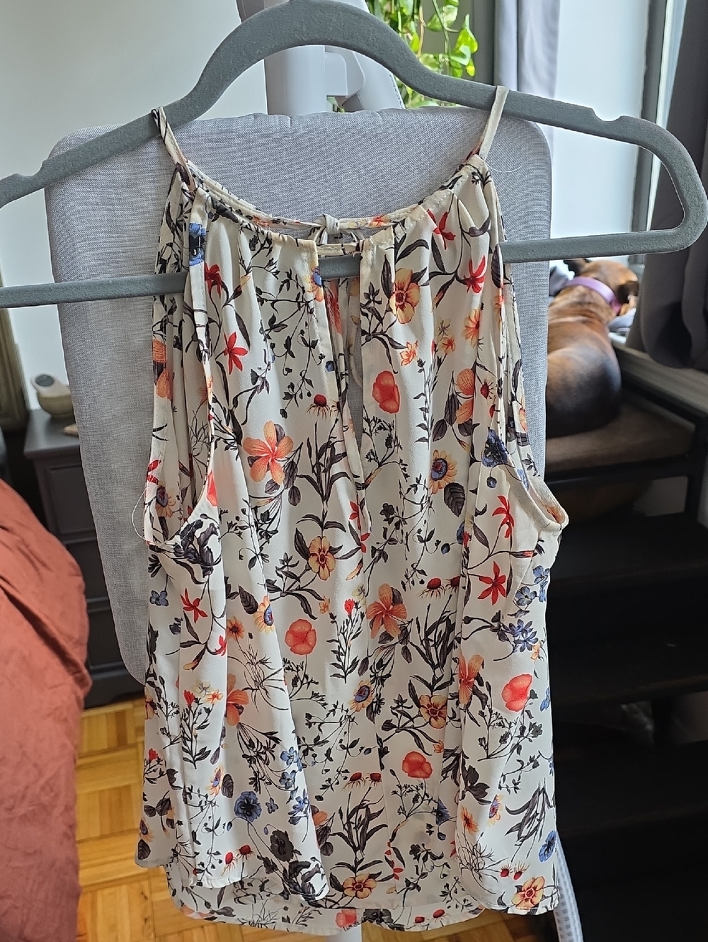 Francesca's Collections Cream Floral Halter Camisole with Orange & Blue Accents